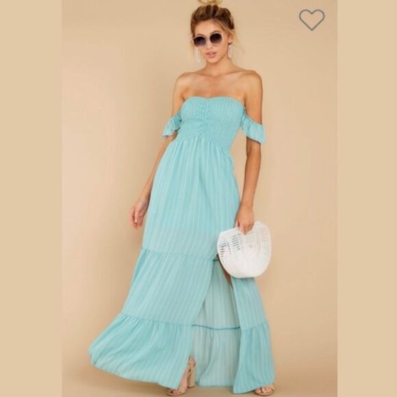 ✨ Red Dress Boutique ABOVE AVERAGE AQUA STRIPE MAXI DRESS✨ - Picture 2 of 11